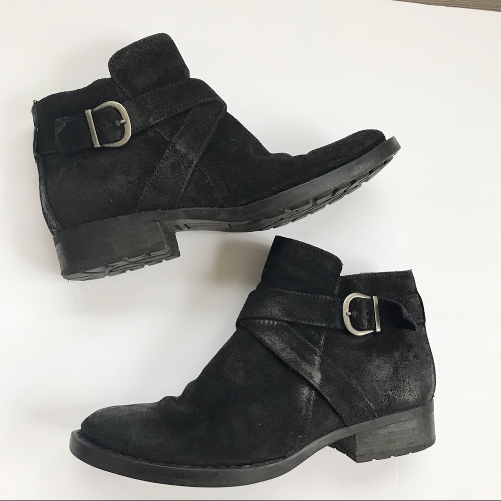 Born Black Suede Buckle Booties